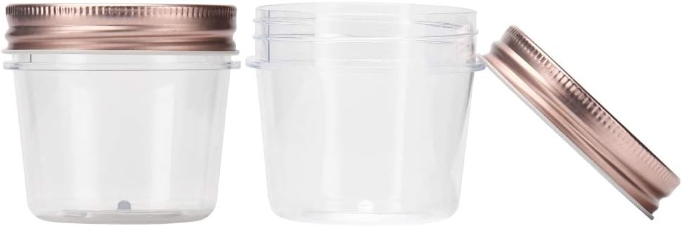 Novelinks 4 Ounce Clear Plastic Jars with Rose Gold Lids - Refillable Round Containers for Kitchen