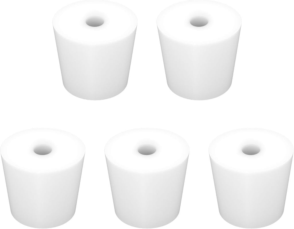 Labasics 5-Pack 6# Single-Hole Silicone Stoppers, White Tapered Lab Seal Stoppers with 0.31" Hole