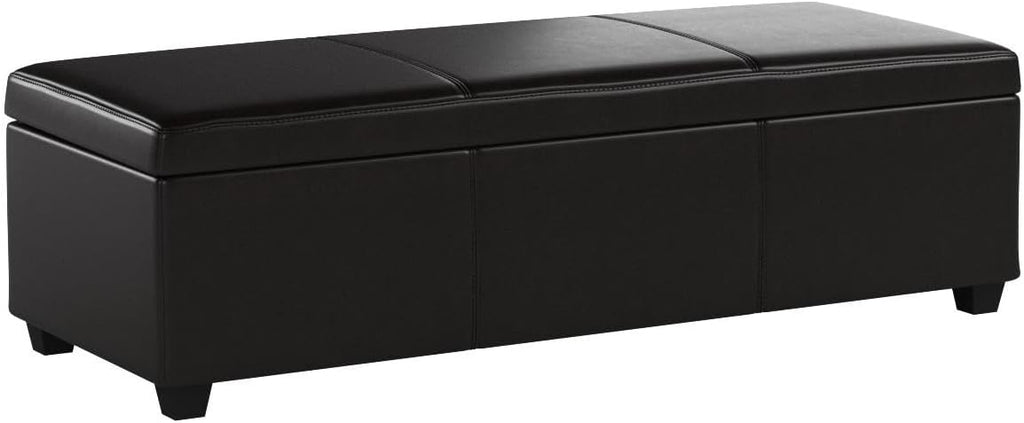 BELLEZE Storage Faux Leather Ottoman, 47 Inch Bench Bedroom Bench with Safety Close Hinge, Extra