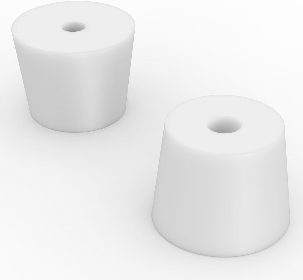 Labasics 5-Pack 9# Single-Hole Silicone Stoppers, White Tapered Lab Seal Stoppers with 0.31" Hole