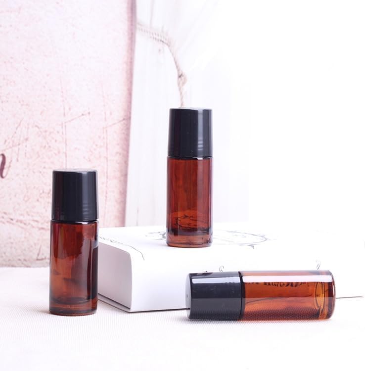 2Pcs Brown 30ml Glass Essential Oil Roller Bottles Refillable Roll on Bottles Empty Deodorant