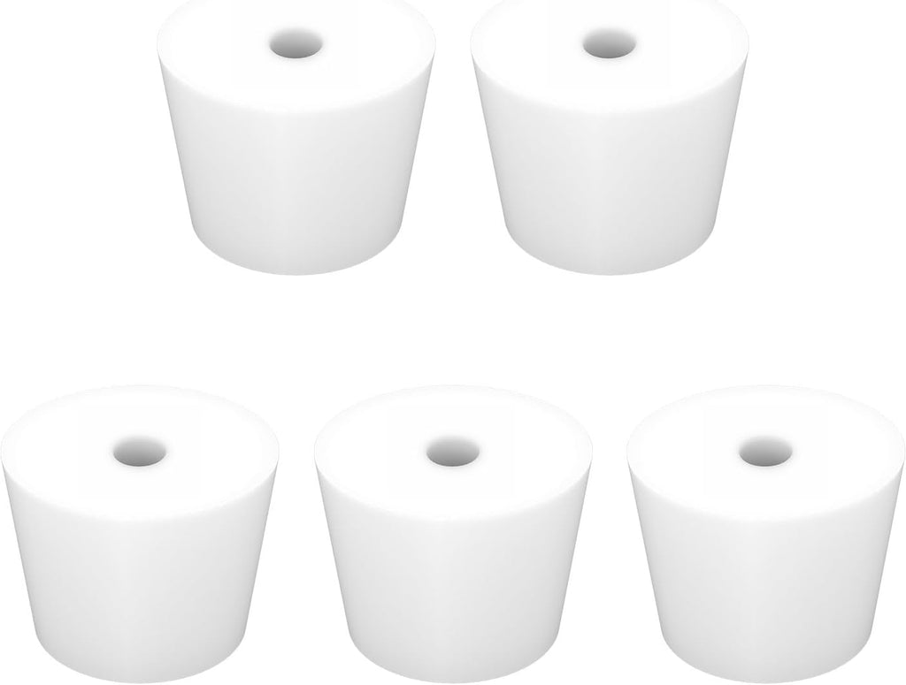 Labasics 5-Pack 9# Single-Hole Silicone Stoppers, White Tapered Lab Seal Stoppers with 0.31" Hole
