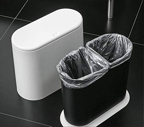 IEEK 12 Liter Rectangular Plastic Trash Can with Press Top Lid,White Modern Wastebasket Thin Trash