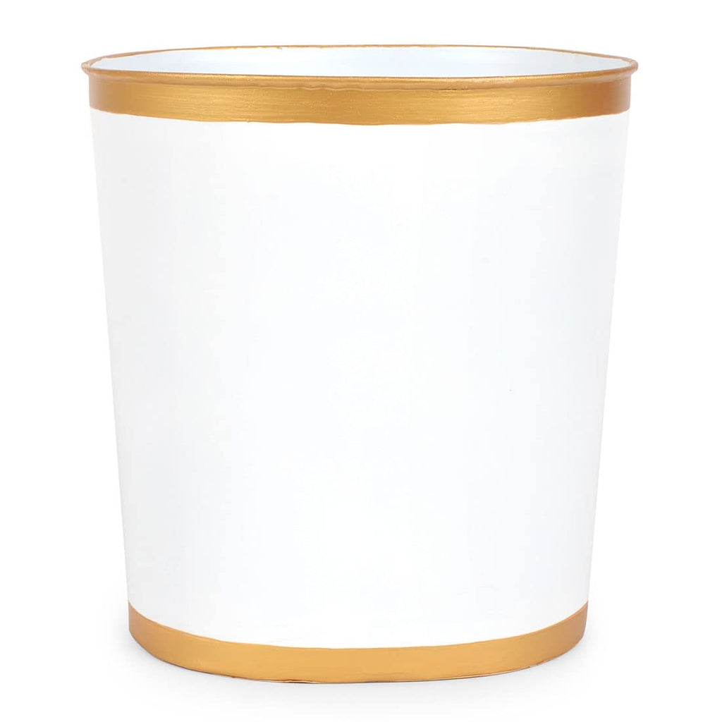 Jaye's Studio Mattie Decorative White and Gold Bathroom Trash Can, Metal Waste Basket Modern