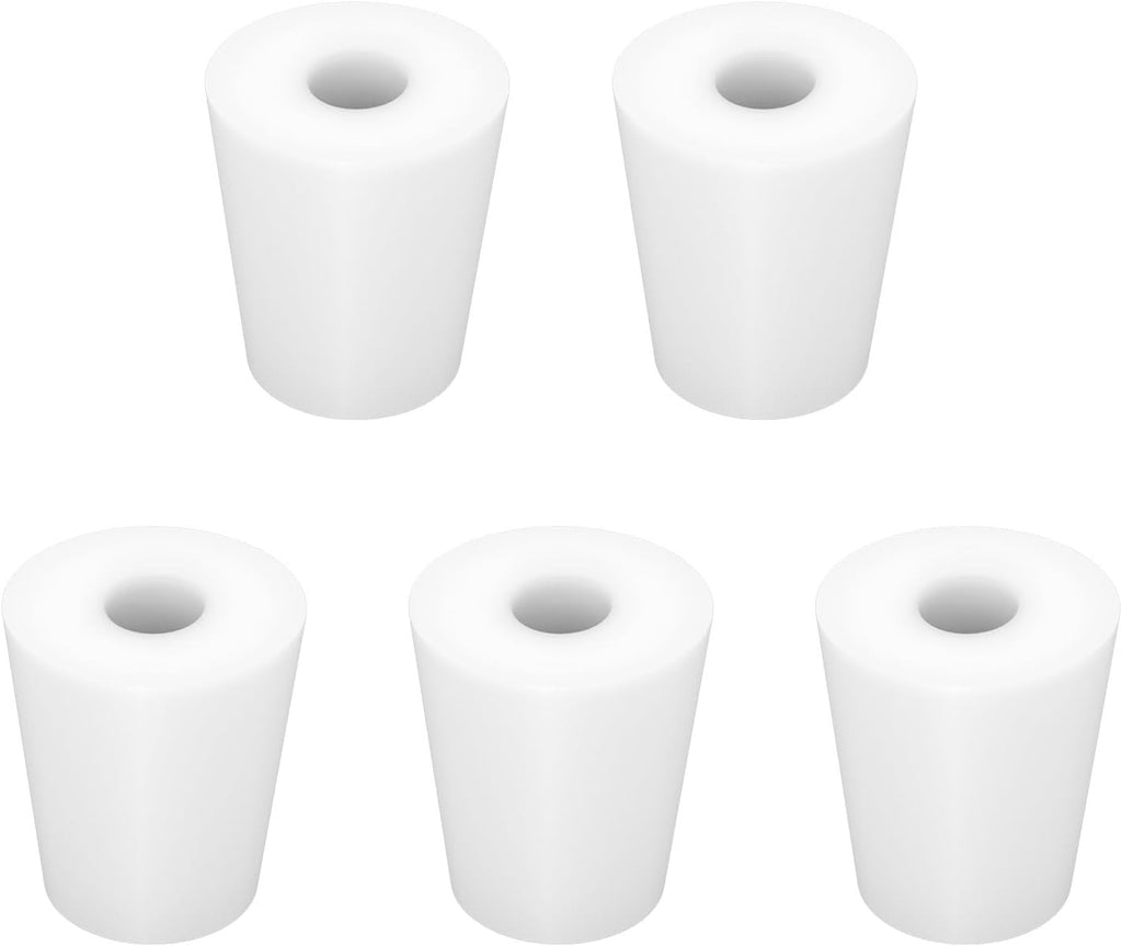Labasics 5-Pack 3# Single-Hole Silicone Stoppers, White Tapered Lab Seal Stoppers with 0.31" Hole