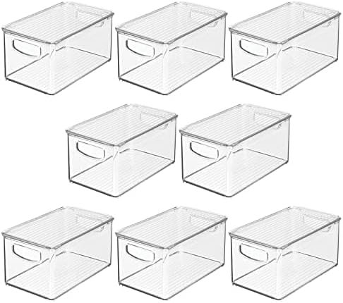 mDesign Plastic Deep Storage Bin Box Container with Lid and Built-In Handles - Organization for
