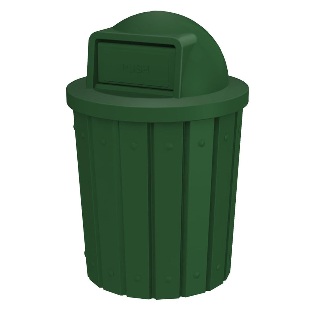 42 Gallon Slatted Circle 100% Recycled Plastic Commercial Outdoor and Indoor Trash Can with Push