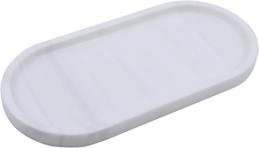 Natural Marble Tray, Oval Vanity Decorative Tray for Bathroom Counter, Countertop Stone Organizer