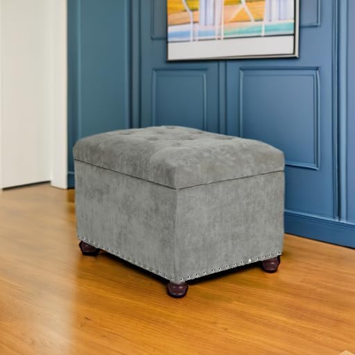 Joveco Storage Ottoman Foot Rest Stool, 24" Velvet Footstool Bench for Living Room Bedroom, Light