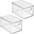 mDesign Plastic Deep Storage Bin Box Container with Lid and Built-In Handles - Organization for