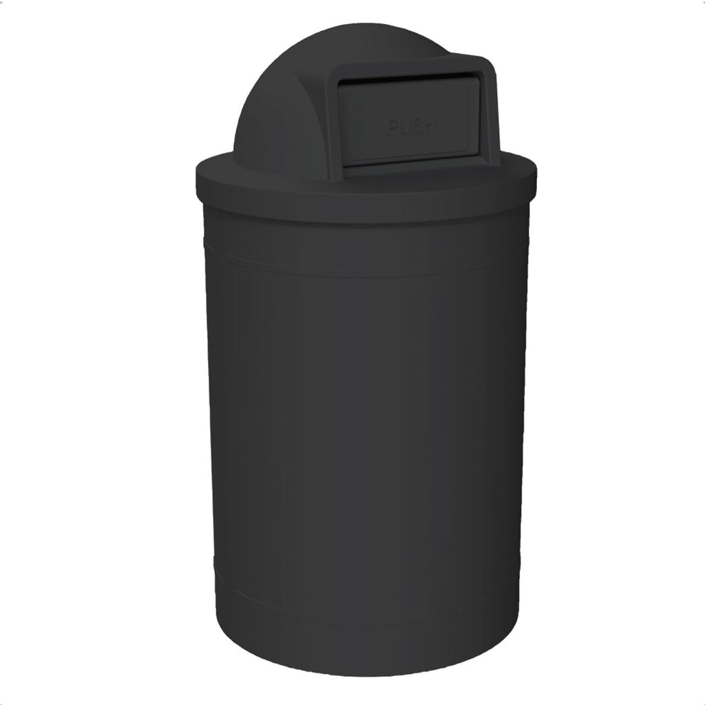 55 Gallon Circle 100% Recycled Plastic Heavy Duty Outdoor Trash Can with Push Open Dome Lid and