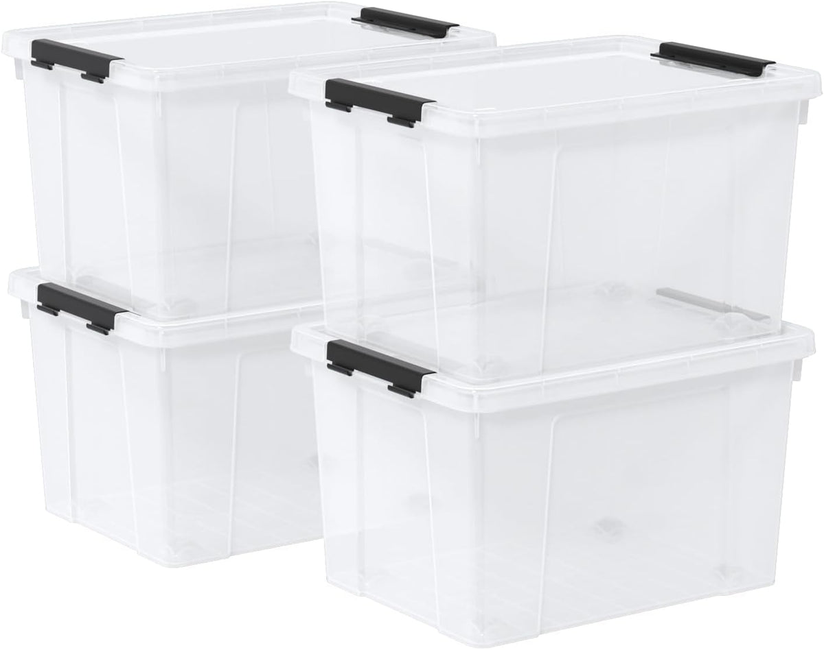 4 Pack 22 Quart Latch Box, Clear Home Organization Containers Bin with Lid, Buckle Up Storage Box