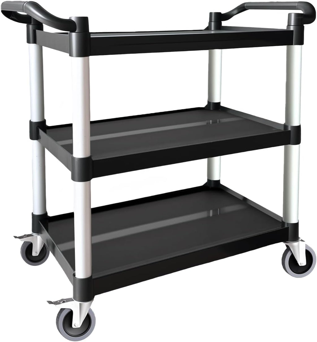 Plastic Utility Carts with Wheels, 3-Tier Rolling Service Cart, 300 lbs Heavy Duty Capacity with 4