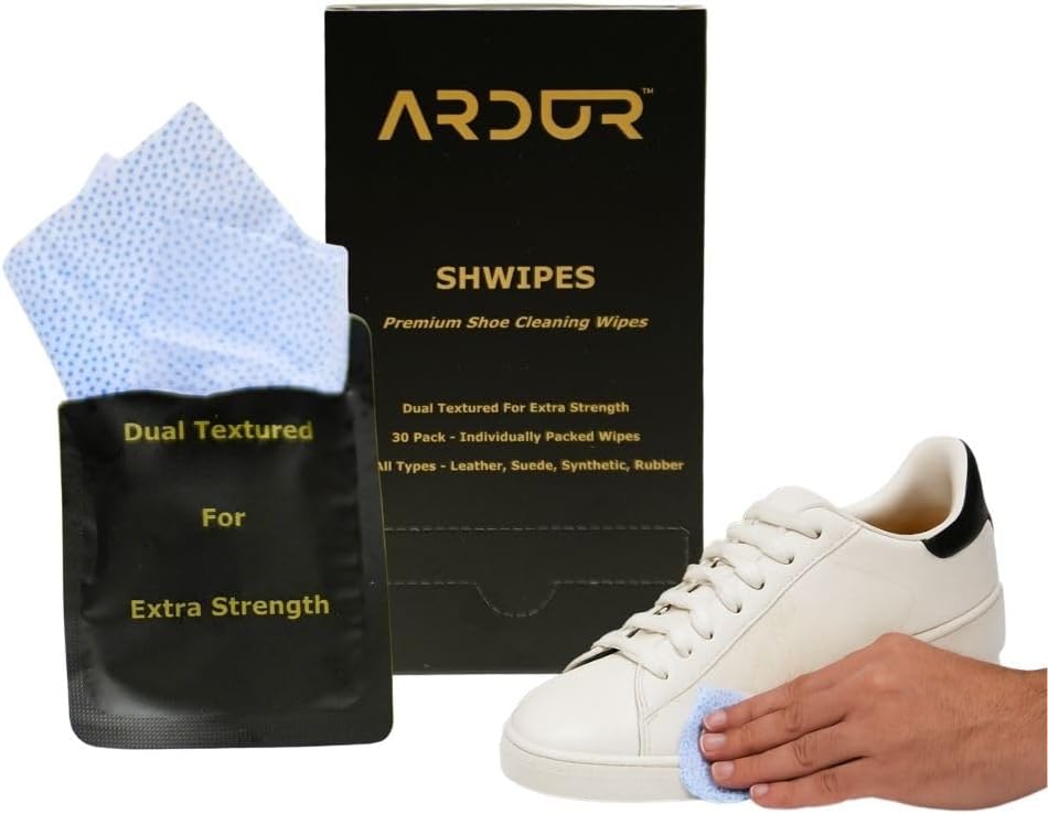 Ardur Premium Shoe Cleaning Wipes For Sneakers (30 Individually Wrapped Wipe) | Dual-Texture Design