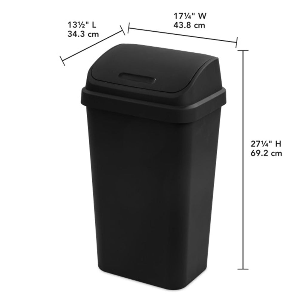 Sterilite 4-Pack Swing Top Wastebasket, Sleek Square Profile Trash Can, 13 Gallon, Black - Modern
