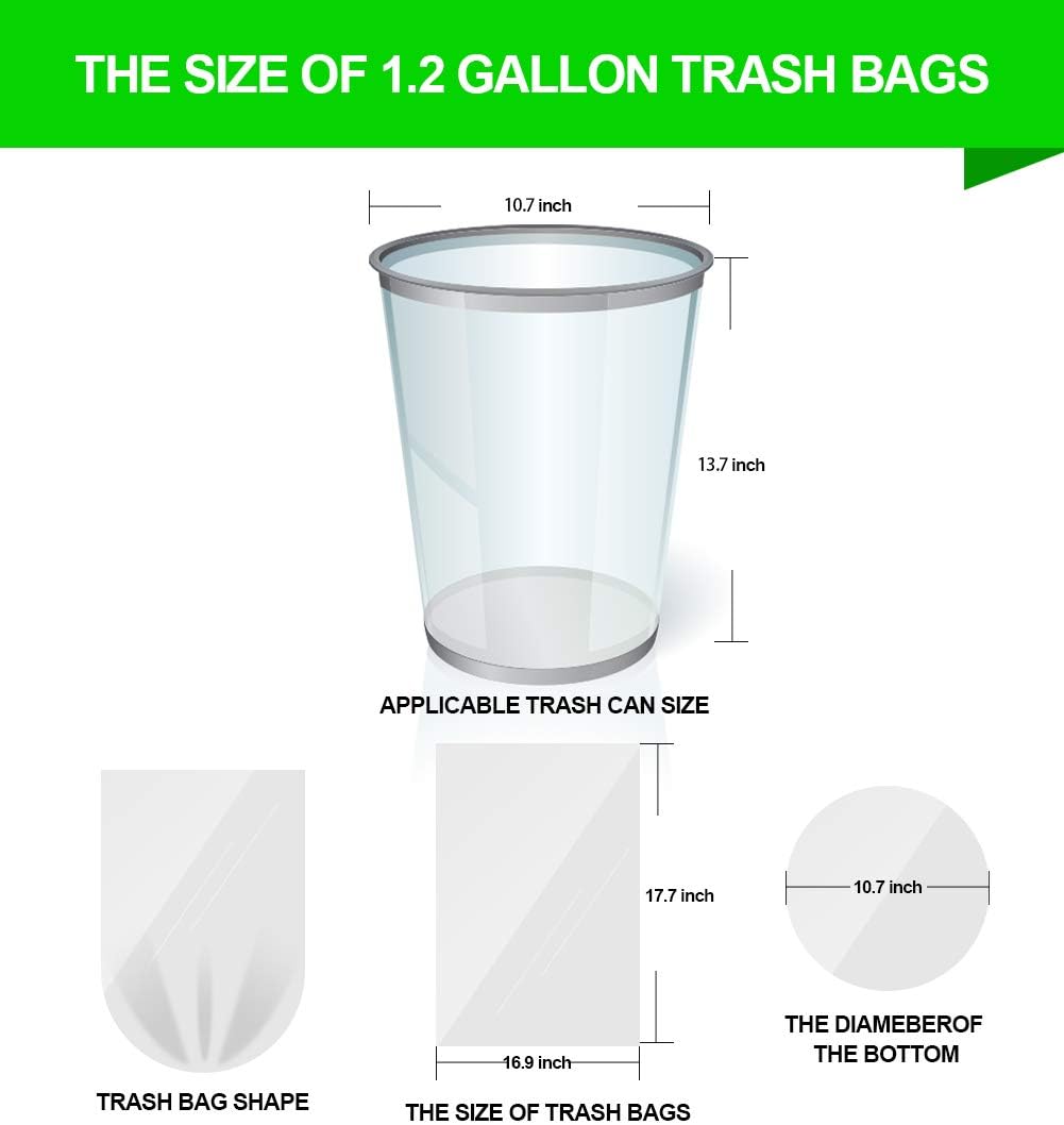 FORID 1.2 Gallon Garbage Bags, 220 Count, Small, Clear –Wastebasket Bin Liners for Bathroom