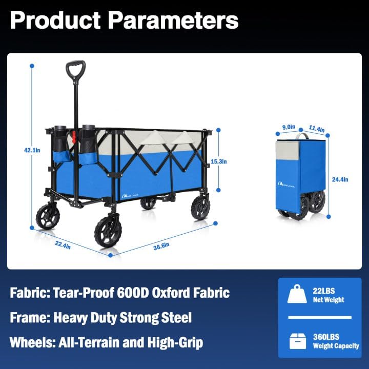 Moon Lence Collapsible Folding Wagon Cart Heavy Duty Folding Garden Portable Hand Cart with