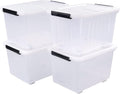4 Packs 30 L Stackable Plastic Storage Bins with Lids and Wheels, Latching Clear Storage Container
