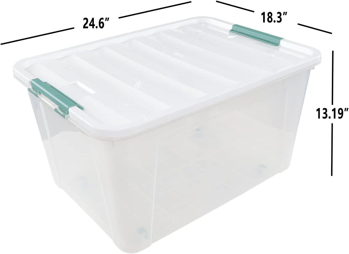 80 L Extra Large Plastic Storage Box, Clear Large Plastic Storage Bins with Wheels, 4-Pack