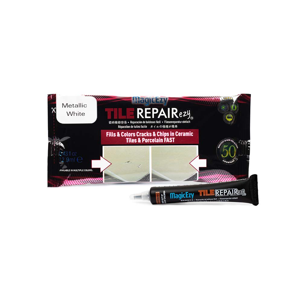 MagicEzy Tile Repairezy (Metallic White) -Fix Chipped Tiles Fast - Thick Ceramic Repair Filler