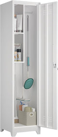 Slim Broom Storage Cabinets, Metal Cabinet with Shelves and Hanging Rod, 65" Utility Storage