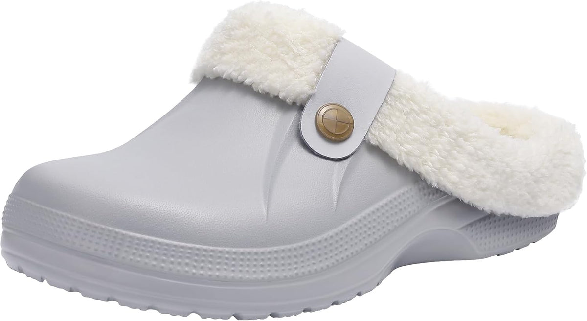 Beslip Classic Fur Lined Clogs Waterproof Winter Fuzzy Slippers for Women Men Indoor and Outdoor