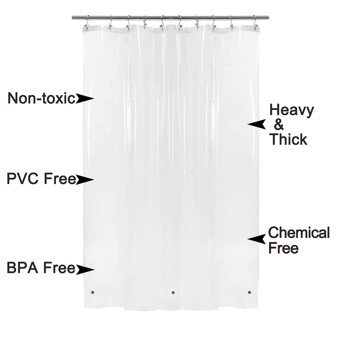 Barossa Design Heavy Duty Shower Curtain Liner with 6 Magnets, Clear, 72x72