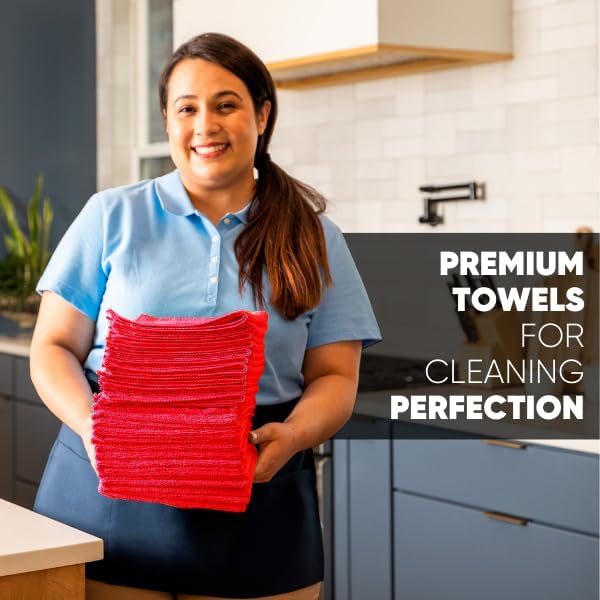 12" x 12" MW Pro Multi-Surface Microfiber Cleaning Cloths | Red - 12 Pack | Premium Microfiber