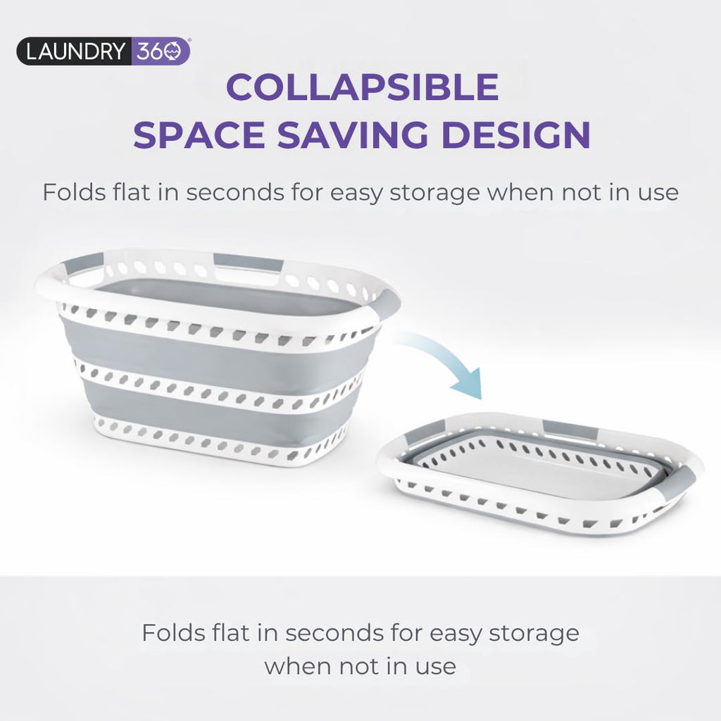 Laundry 360 Collapsible Laundry Basket 40L | Portable | Space Saver Storage | Hold 2 Loads | Store
