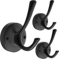 Black Wall Hooks Towel Hooks, 3 Pack Coat Hooks Robe Hook Heavy Duty Metal Double Bath Hook Wall
