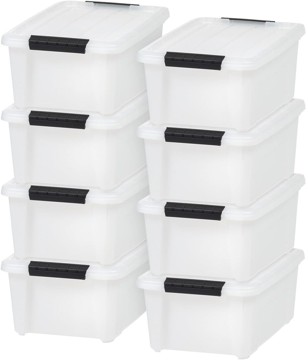 IRIS USA 13.5 Qt Stackable Plastic Storage Bins with Lids, 8 Pack - BPA-Free, Made in USA