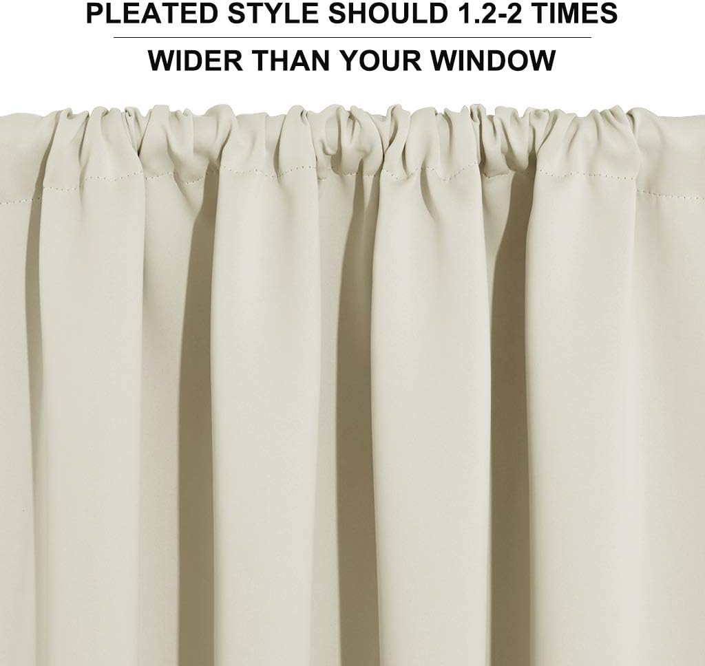 RYB HOME Beige Short Curtains Blackout, 45 inch Durable Cafe Curtains Room Darkening Window Drapes