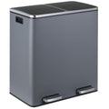 16 Gallon Rectangular Stainless Steel Trash Can, Dual Compartment Garbage Bin with Recycling Combo