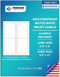 Premium Label Supply Waterproof Matte White Sticker Labels – 3.5" x 5" – Inkjet Printers Only – (4