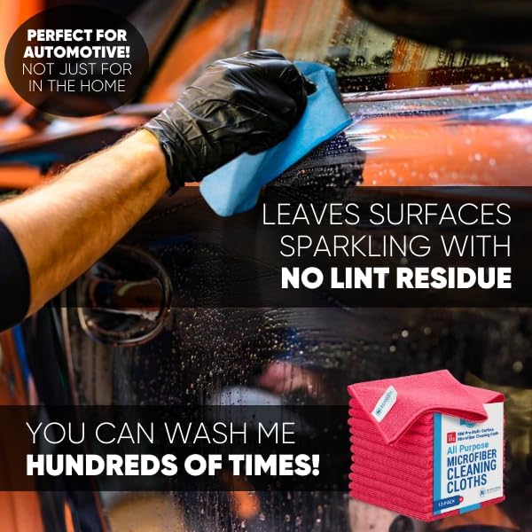 12" x 12" MW Pro Multi-Surface Microfiber Cleaning Cloths | Red - 12 Pack | Premium Microfiber