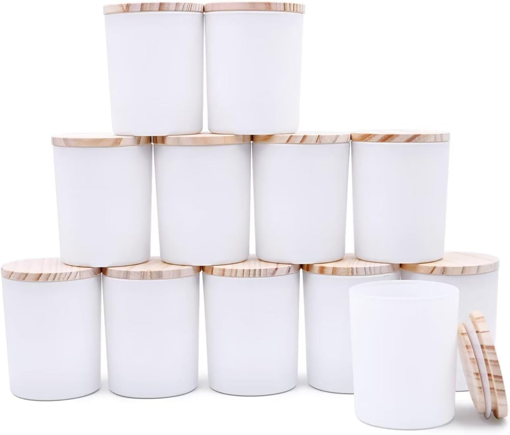 Thick Candle Jars for Making Candles 12 Pcs, 7 OZ Empty Jars with Wood Lids for Candle Making