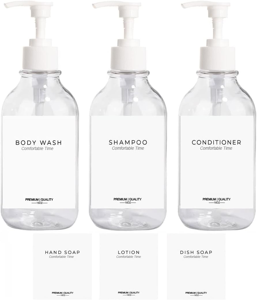 3 Pack of Shampoo and Conditioner Bottles - Apothecary Dispenser Bottle for Bathroom and Kitchen