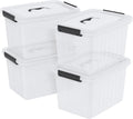 4 Packs 20 L Clear Plastic Storage Bins, Stackable Organizer Containers with Lids, Latching Box