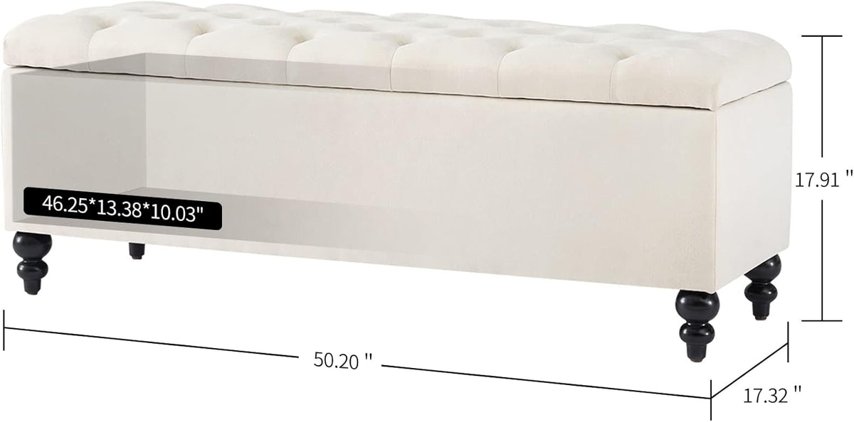 Storage Ottoman 50.2 Inches Upholstered Fabric Storage Ottoman Bench，Button Tufted Ottoman with