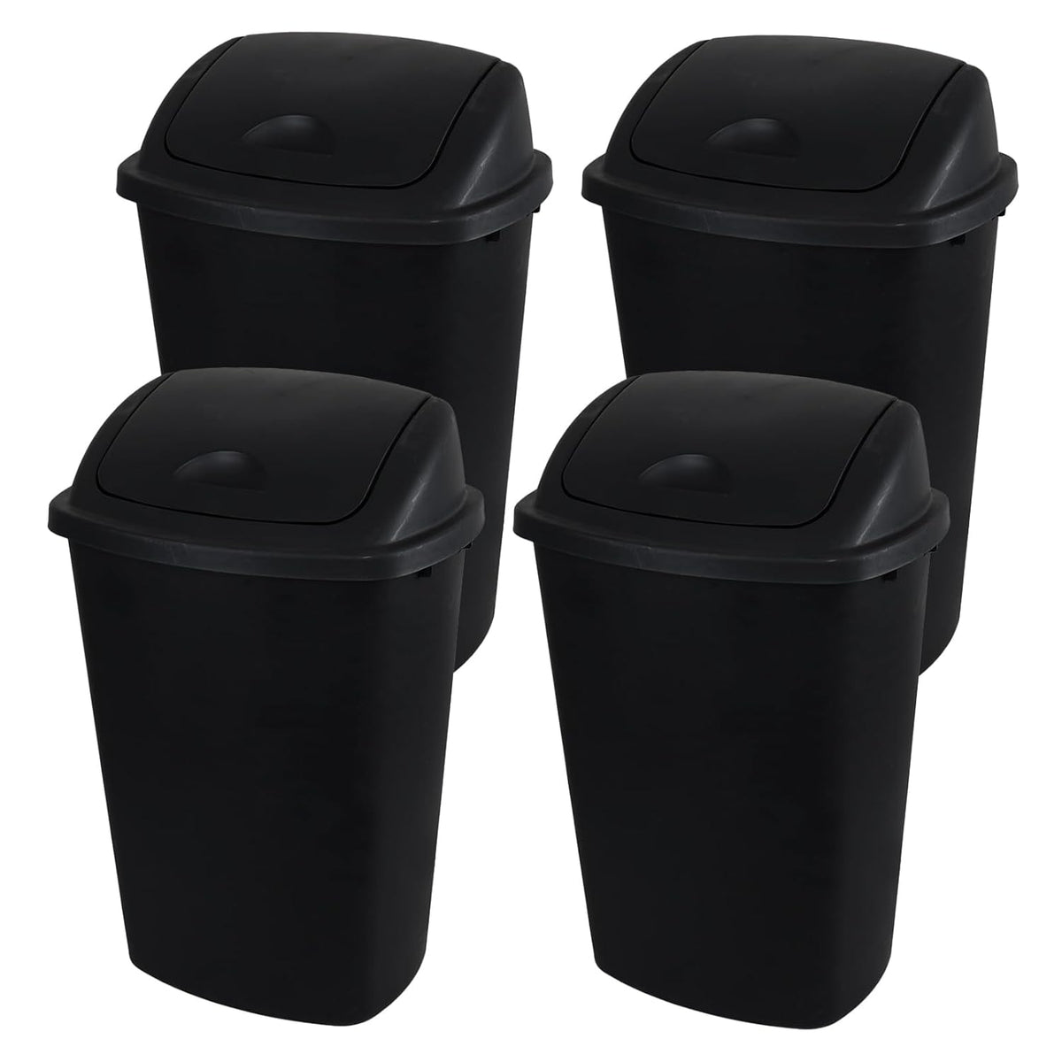 13 Gallon Garbage Can with Swing Lid, Plastic Kitchen Trash Can, 4 Pack, Black