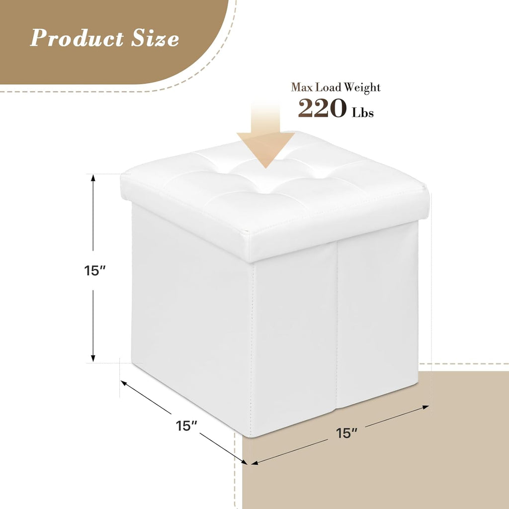 Athena Collection 15" Storage Ottoman Bench Folding Bench with 40L Hidden Storage, Small Cube