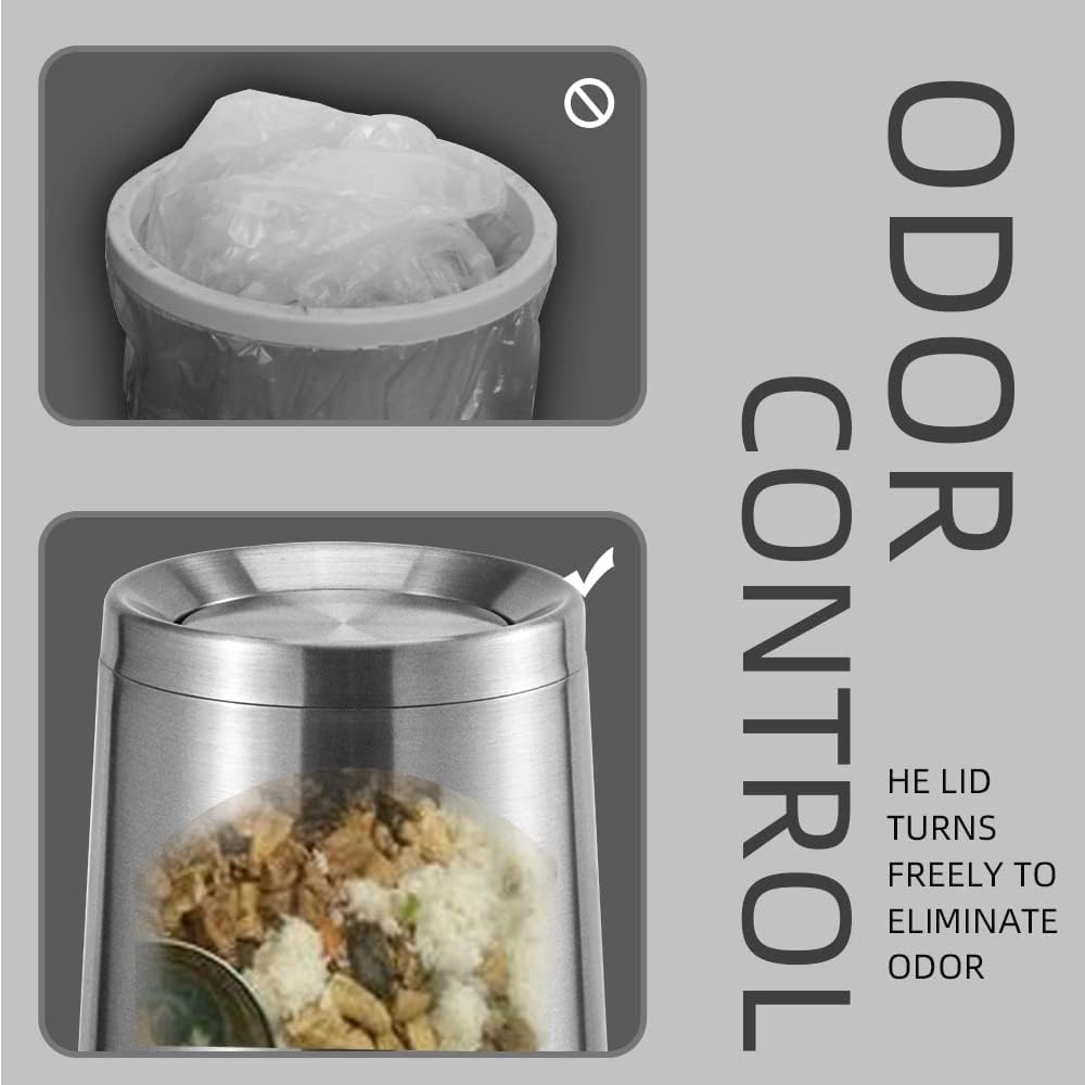 Household Swing Bathroom Trash Can，Brushed Stainless Steel，10 L/3 Gallen，Garbage Can with Flipping