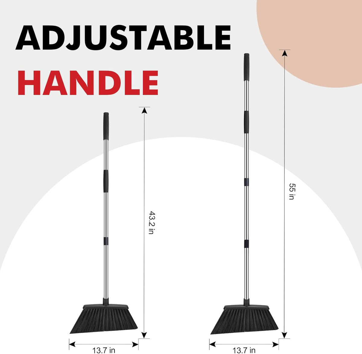 NACENA Heavy Duty Broom, 55 Inch Long Handle Outdoor Large Angle Brooms, Commercial Broom for