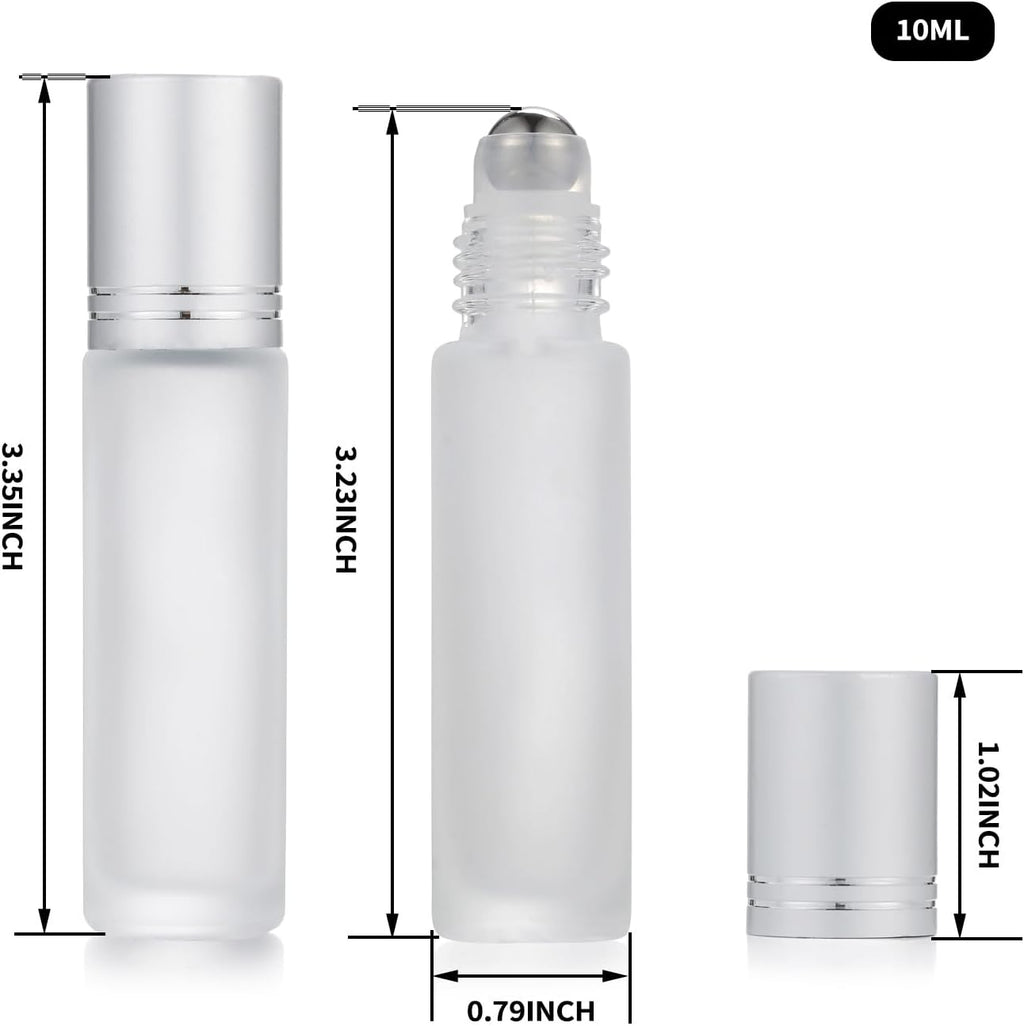 12 Pack Essential Oil Roller Bottles,10ml 0.34oz Empty Frosted Glass Roller Bottles with Stainless