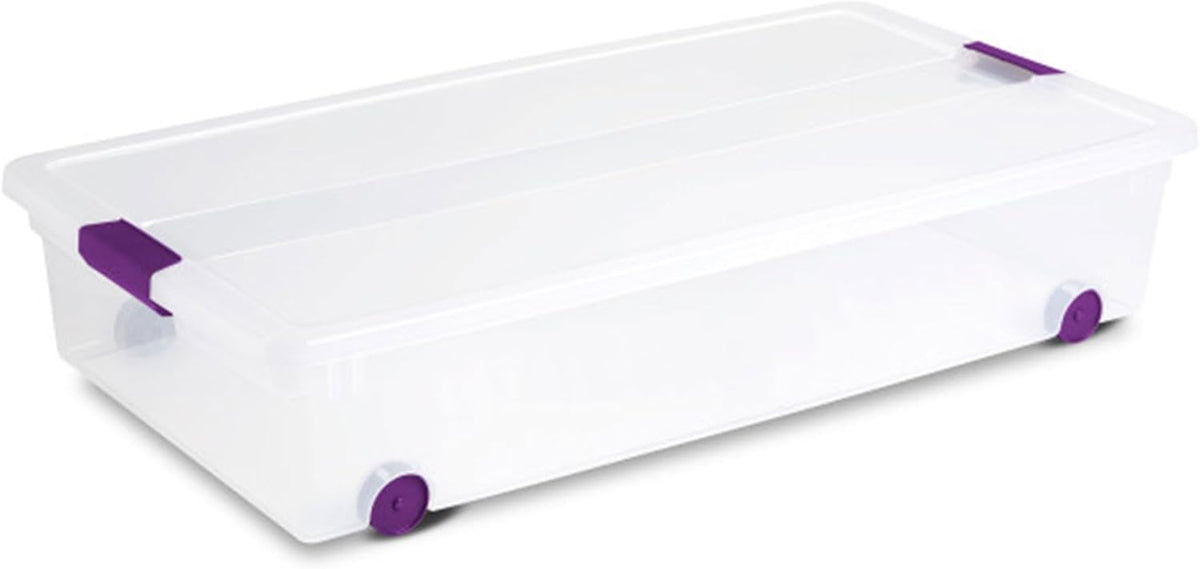 Sterilite 12-Pack ClearView Latch Box, Wheeled Underbed Organizer Bins for Home, 60 Quart