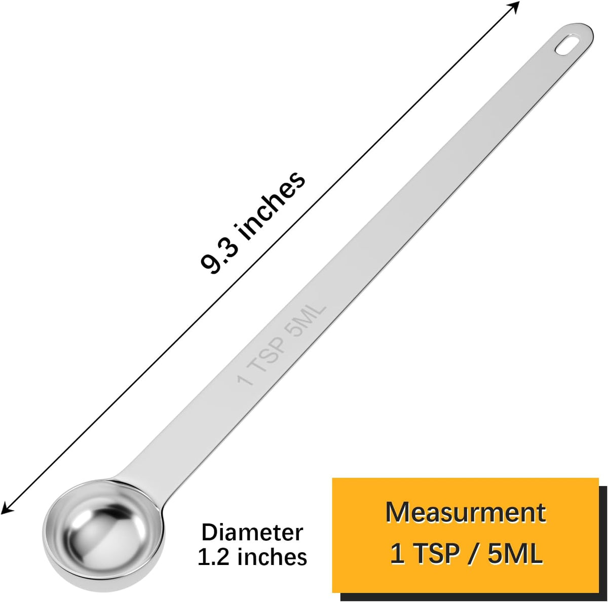 1PCS 1Tsp(1/3tbsp, 5ml) Extra Long Handle Measuring Spoon, Single Stainless Steel Individual