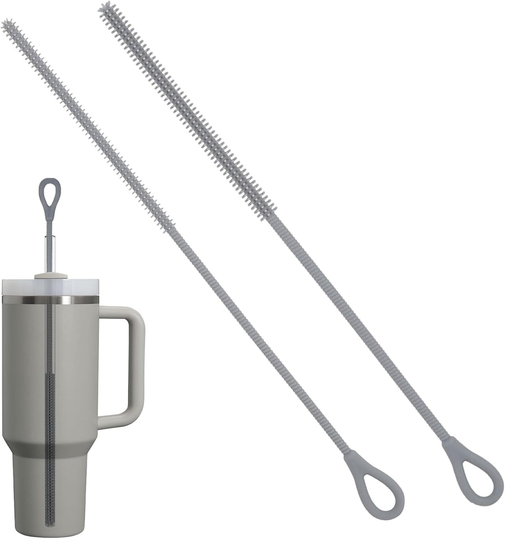 2Pcs Silicone Straw Cleaner Brush, 9.84in Reusable Straw Cleaner with Bendable Steel Core, Extra