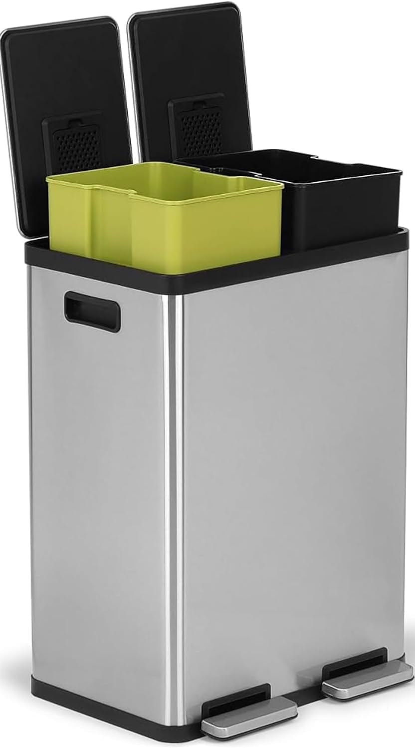 Simpli-Magic 16 Gallon (60L) Step Trash Can – Dual Compartment Kitchen Garbage Can with Waste &