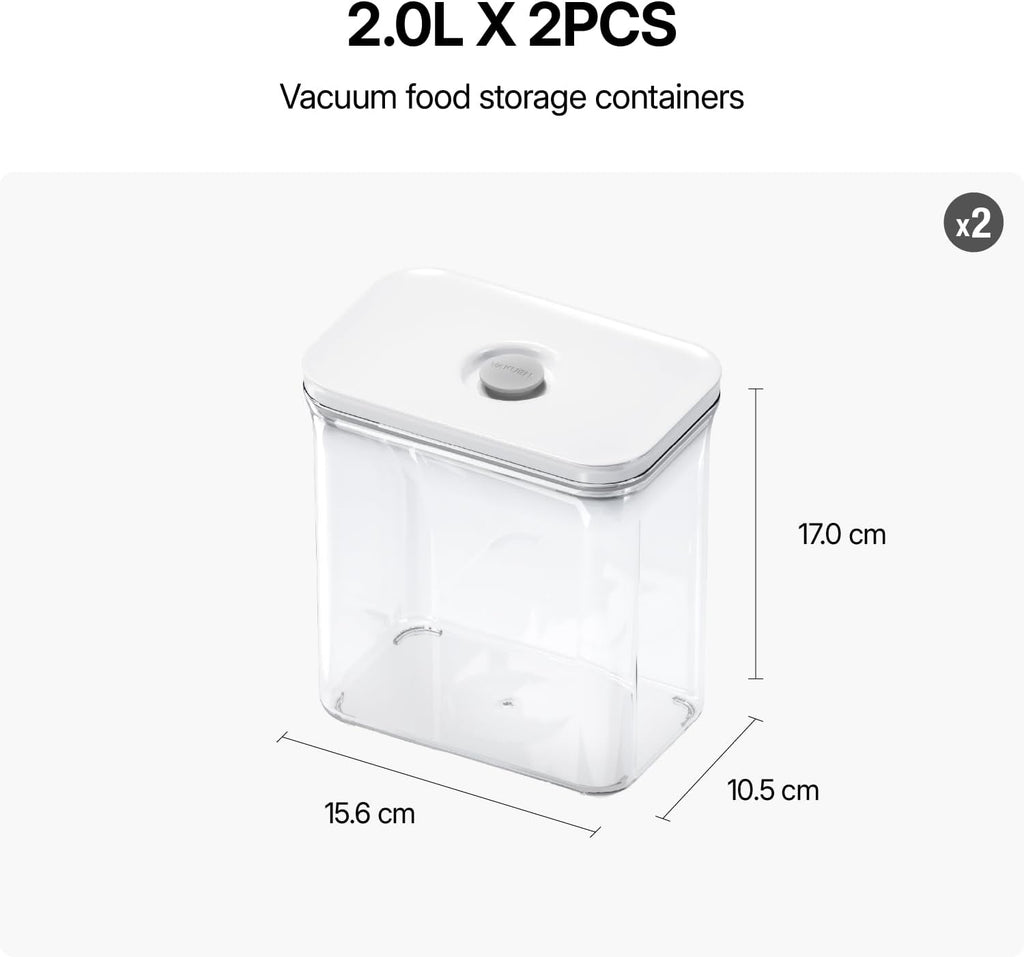 VAKUEN Premium Airtight Food Storage Containers, Rectangular 2PC-SET(2.11qt), Smart One-Click Seal