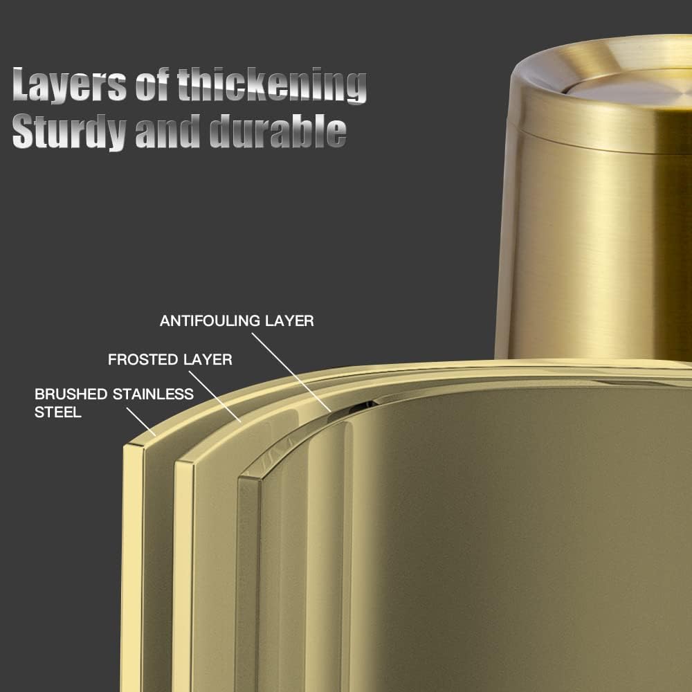 Household Swing Gold Bathroom Trash Can，Brushed Stainless Steel，10 L/3 Gallen，Garbage Can with